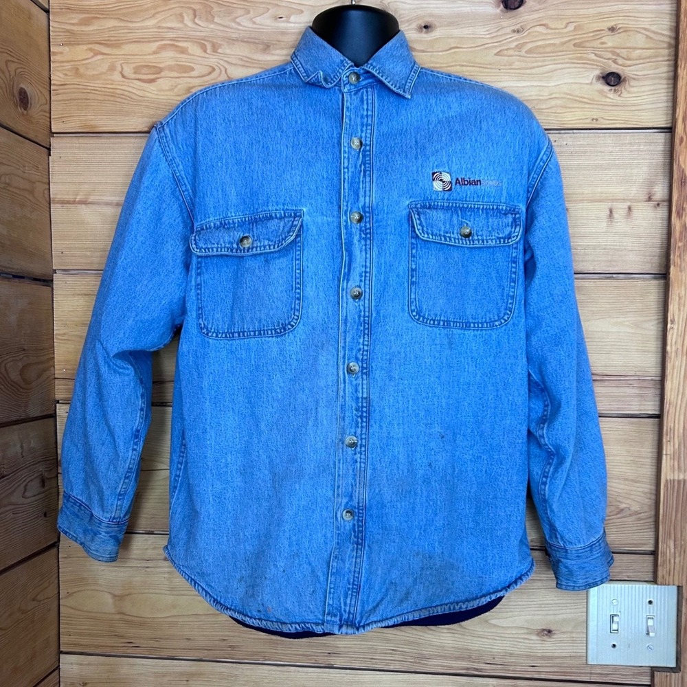 Denim Shacket Fleece Lined Shirt Jacket Mens Large Blue Utility Gorpcore MCM